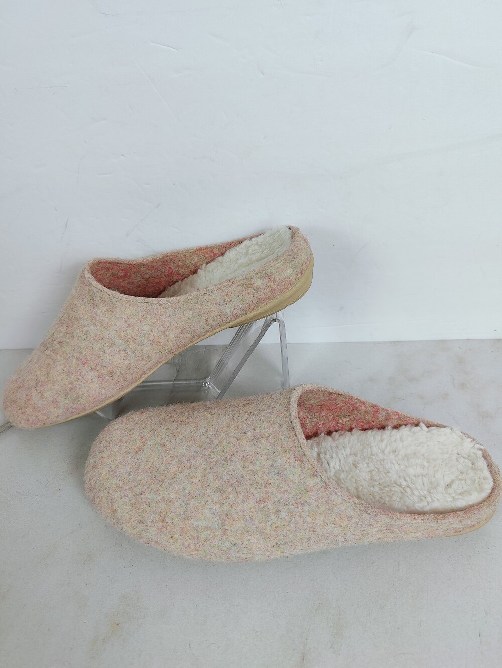 Made in Spain Women's Pink Peach Felted Mule Slippers Cork Footbeds, Sz 6